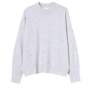 H&M Women's‎ XS Knit Sweater Gray Embellished Mock Neck Long Sleeve Pullover